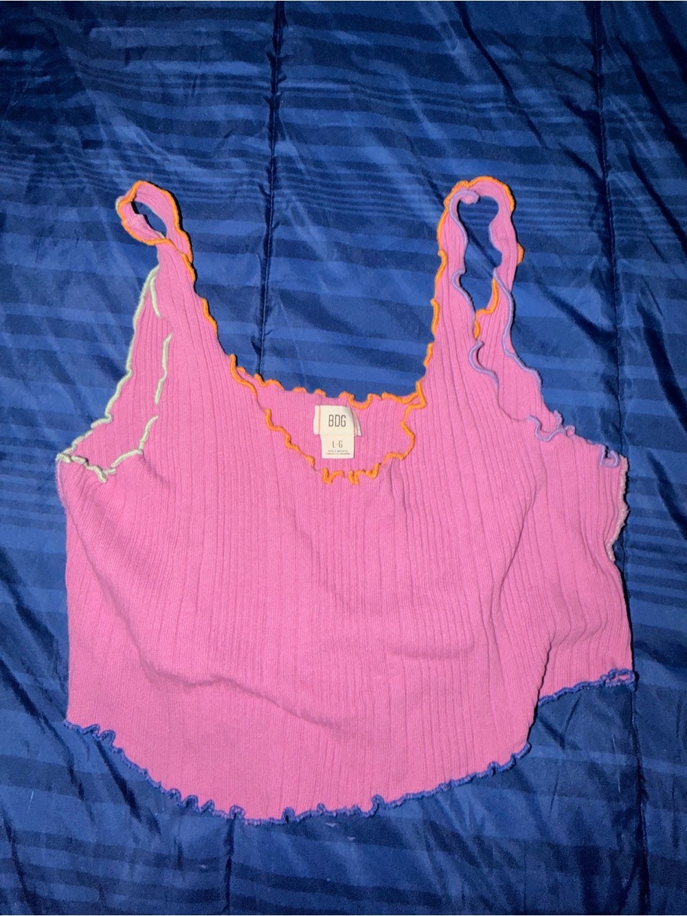 BDG Pink Ribbed Crop Tank with Contrasting Trim